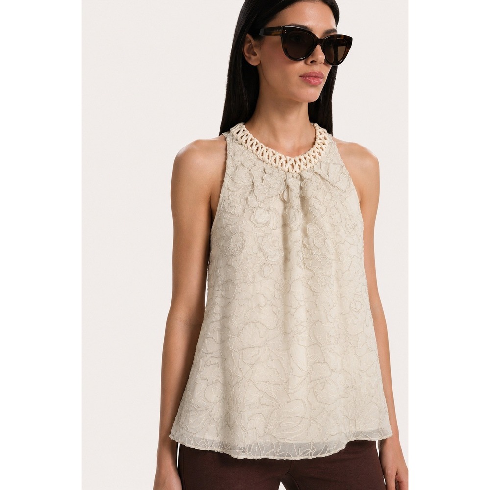 Elie Tahari 100% Silk Floral Embroidered Braided Halter Party Top XS